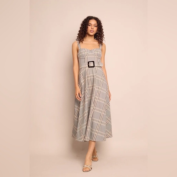 Cara Cara Dresses & Skirts - NEW Cara Cara Calypso Belt Midi Dress Raymond Plaid Gray Multi US 6 UK 10